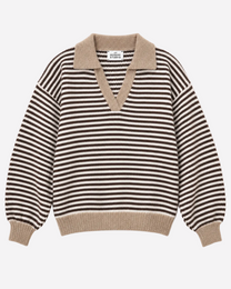 STRIPED COLLARED KNIT SWEATER BEIGE | SEISHIKI STUDIO