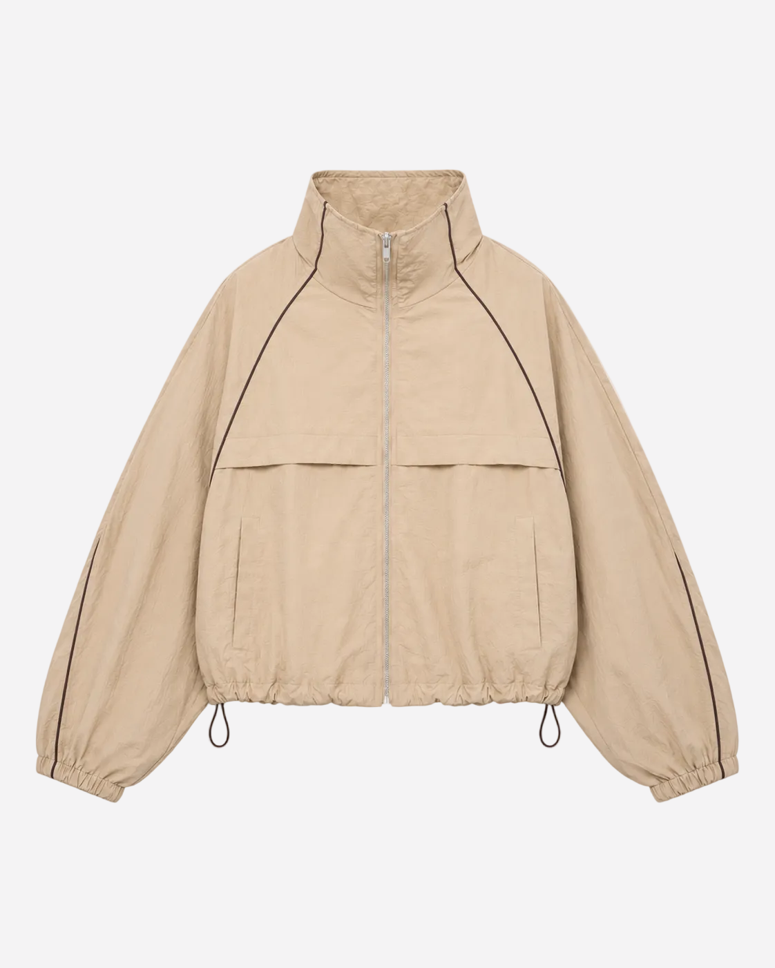 Oversized Contrast Piping Drawstring Windbreaker Jacket Taupe | SEISHIKI STUDIO