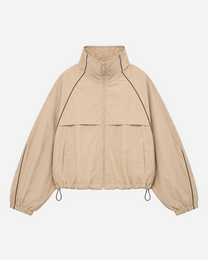 Oversized Contrast Piping Drawstring Windbreaker Jacket Taupe | SEISHIKI STUDIO