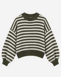 Stretchy Oversized Sleeve Striped Sweater Green – SEISHIKI STUDIO