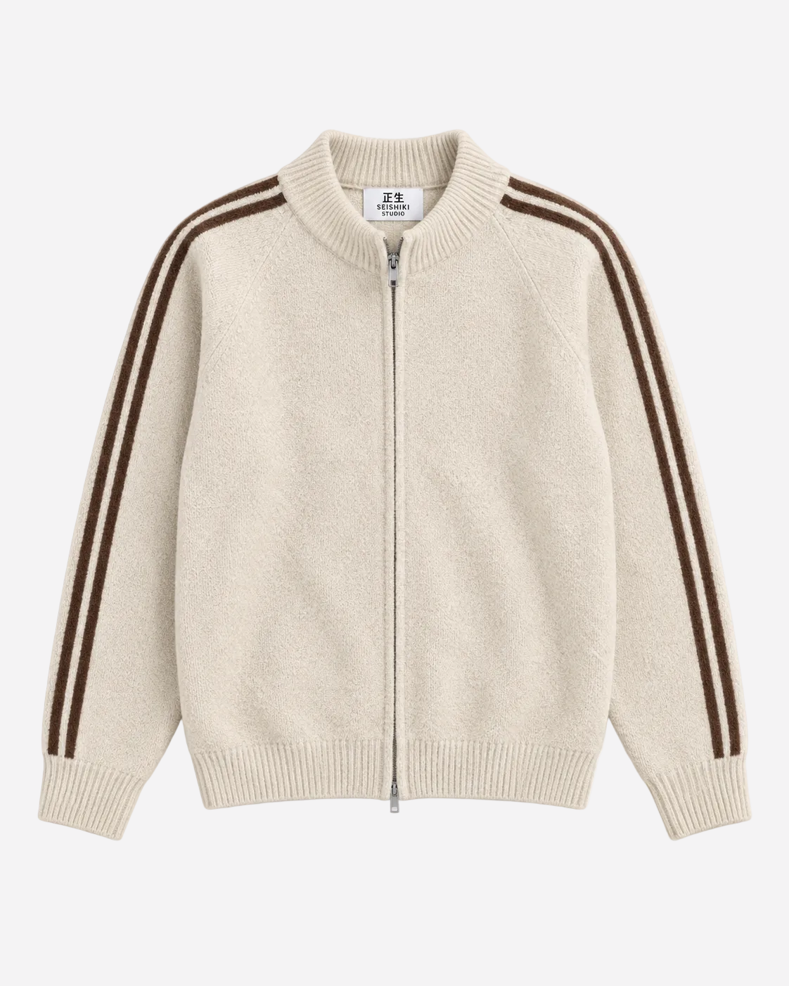 Retro Striped Knit Zip-Up White – SEISHIKI STUDIO
