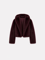 FLUFFY short faux fur jacket with hood wine | SEISHIKI STUDIO