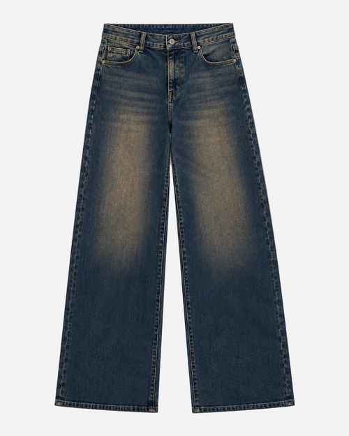 Inseam 79cm – Stretchy Medium Vintage Wash Wide Leg Jeans – Curvy Fit