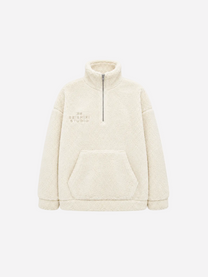 Cream Oversized Teddy Quarter Zip Sweater – Fluffy Cozy Pullover | Seishiki Studio