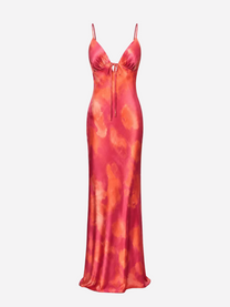 SILKY LONG FLORAL DRESS BRIGHT PINK