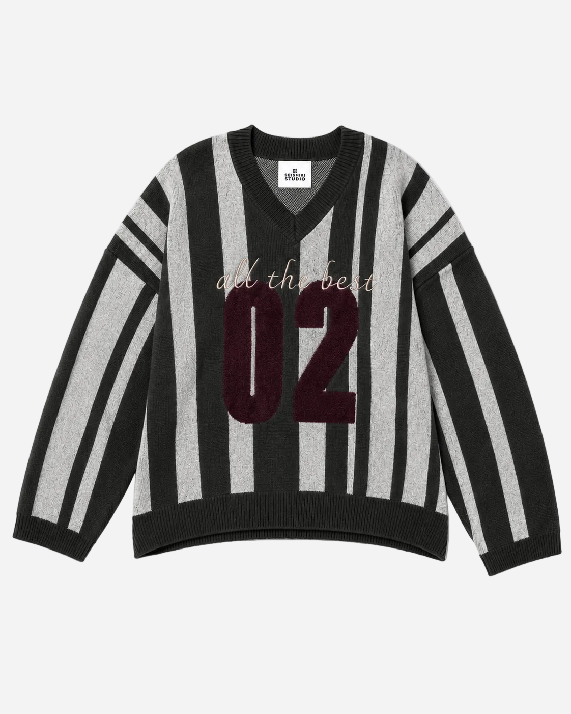 Varsity Stripe V-Neck Sweater Green/White | SEISHIKI STUDIO