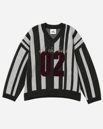 Varsity Stripe V-Neck Sweater Green/White | SEISHIKI STUDIO