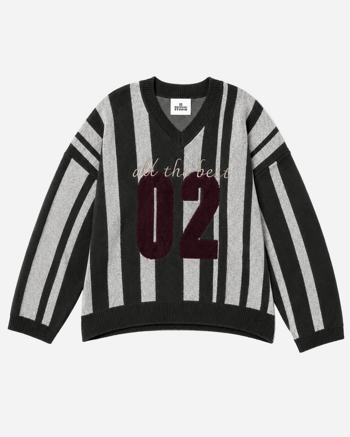 Varsity Stripe V-Neck Sweater Green/White | SEISHIKI STUDIO