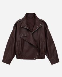 Oversized High Neck Faux Leather Jacket With Asymmetric Flap Detail BURGUNDY | SEISHIKI STUDIO
