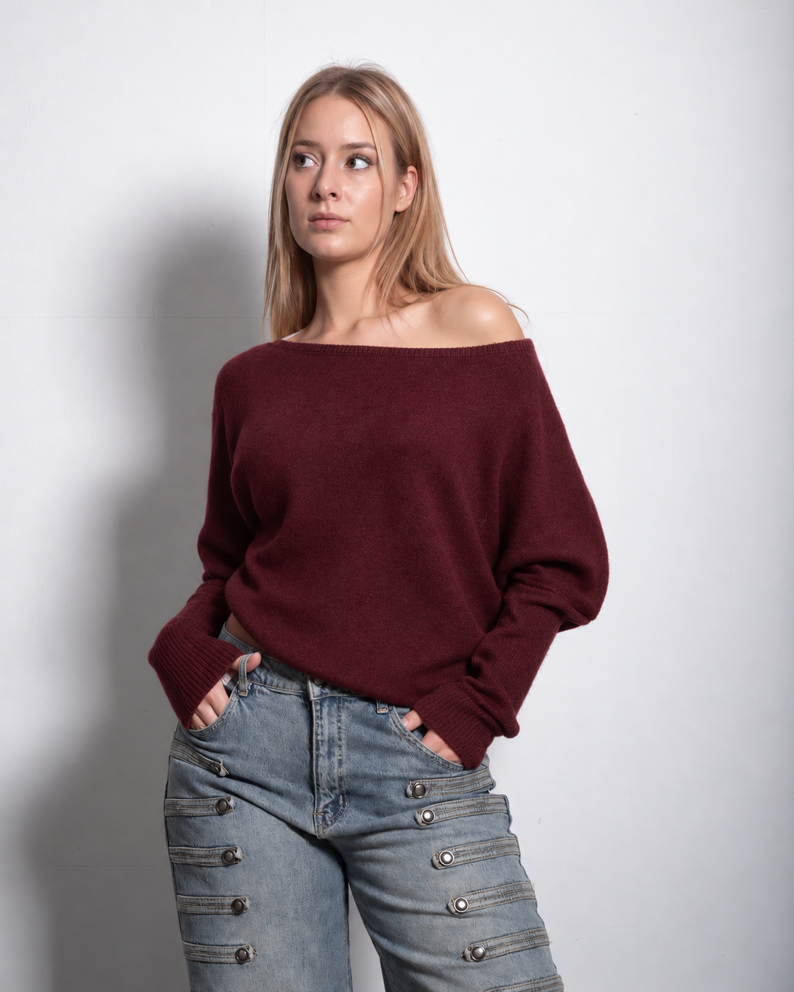 RELAXED FIT WIDE NECK SWEATER BURGUNDY | SEISHIKI STUDIO