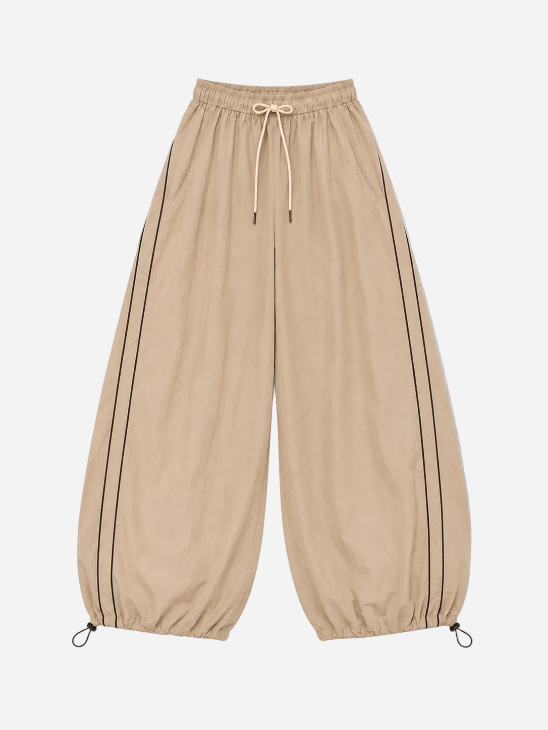 Wide Leg Contrast Piping Drawstring Track Pants Taupe | SEISHIKI STUDIO