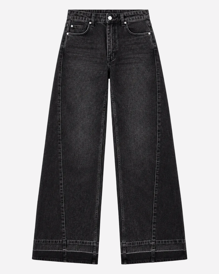 Inseam 80cm – Non Stretch - Black Wide Leg Jeans with Light Shading and Straight Seams – Curvy Fit | SEISHIKI STUDIO