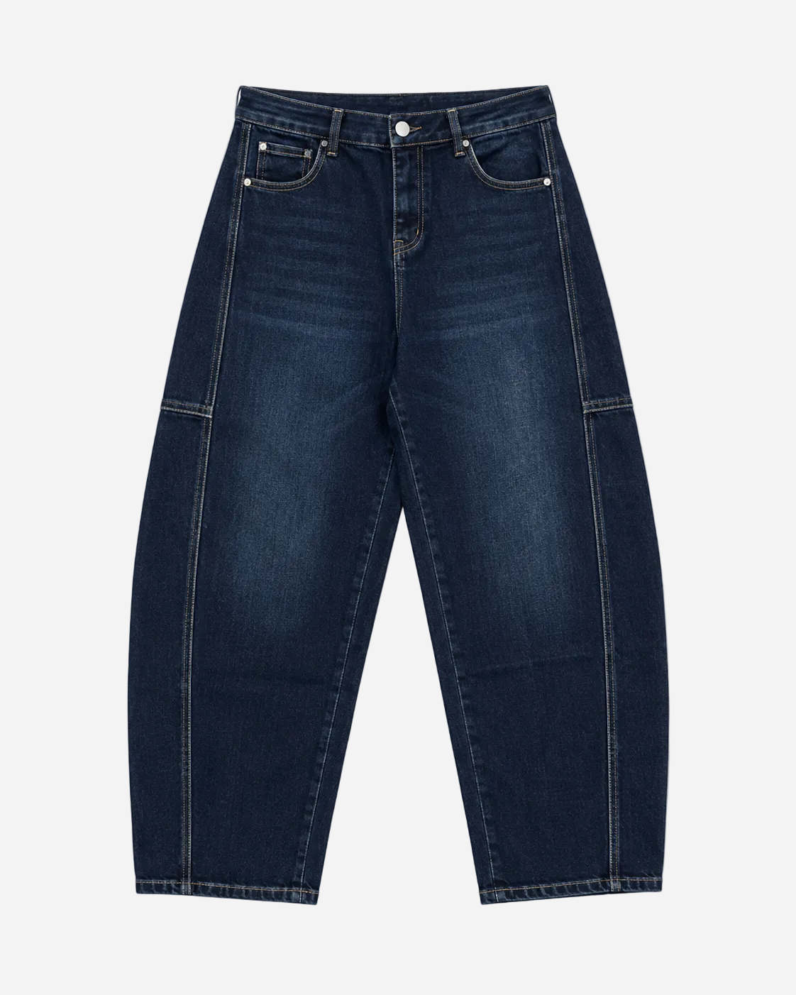 INSEAM 78CM - DARK WASH CONTRAST SEAMS BALLOON JEANS WITH BROWN PATCH | SEISHIKI STUDIO