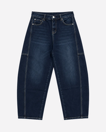 INSEAM 78CM - DARK WASH CONTRAST SEAMS BALLOON JEANS WITH BROWN PATCH | SEISHIKI STUDIO