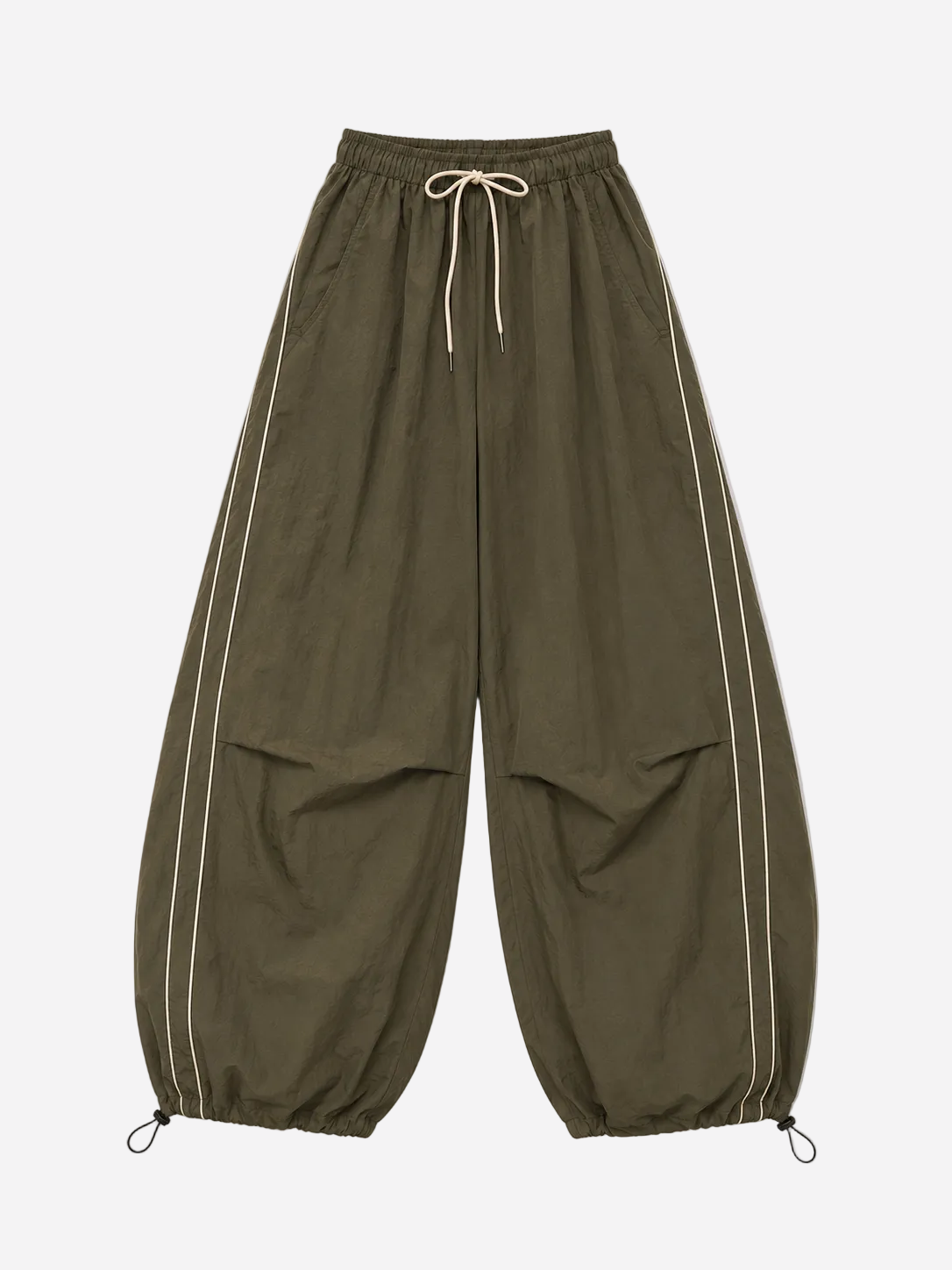 Wide Leg Contrast Piping Drawstring Track Pants Green | SEISHIKI STUDIO