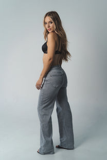 STRETCHY GREY KOBURA Wide Leg Jeans - INSEAM 83CM | SEISHIKI STUDIO