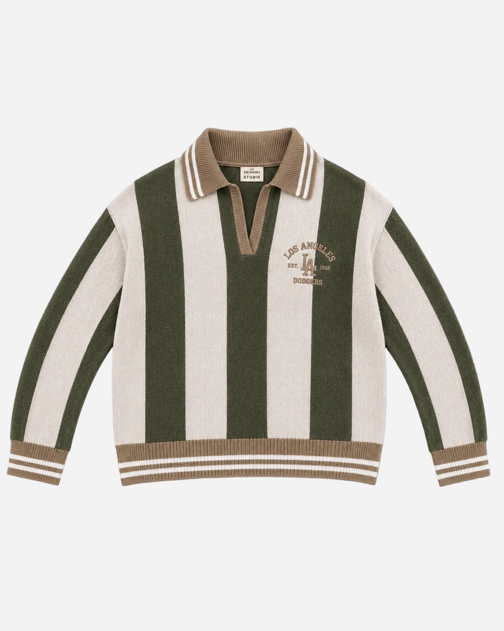 Varsity Stripe Polo Sweater Green | SEISHIKI STUDIO