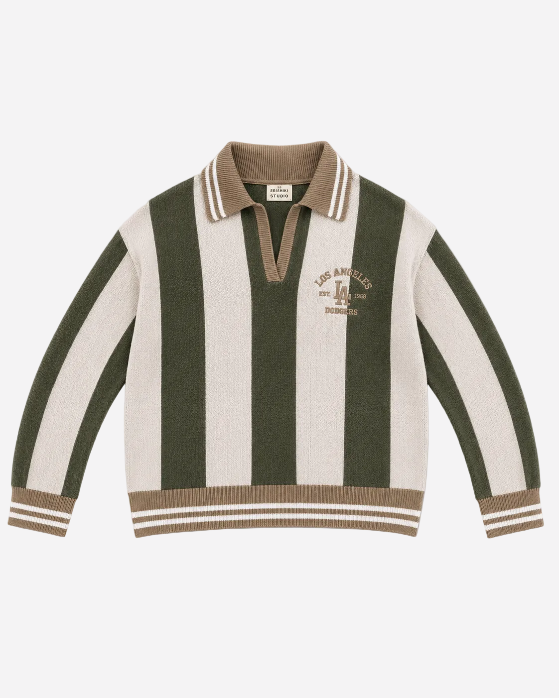 Varsity Stripe Polo Sweater Green | SEISHIKI STUDIO