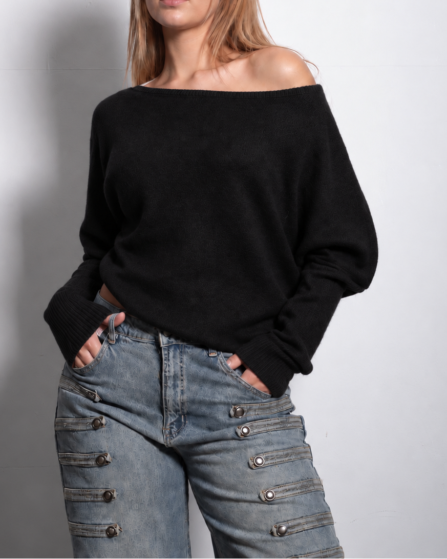RELAXED FIT WIDE NECK SWEATER BLACK | SEISHIKI STUDIO