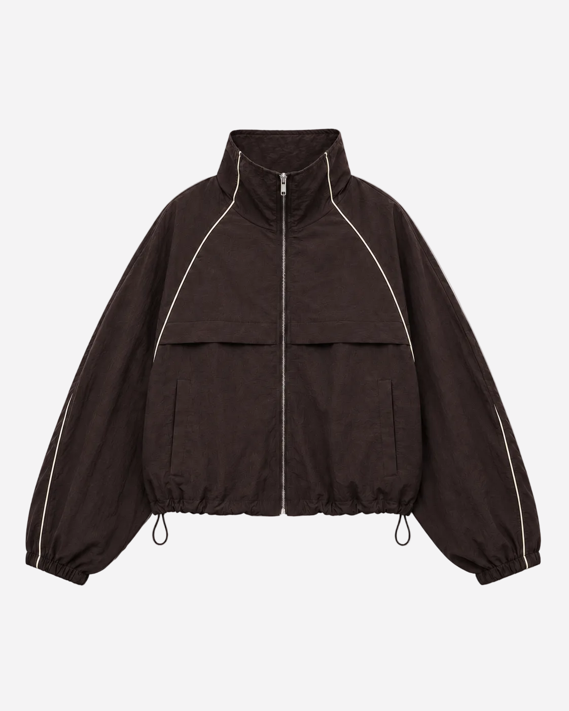 Oversized Contrast Piping Drawstring Windbreaker Jacket Brown | SEISHIKI STUDIO