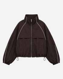 Oversized Contrast Piping Drawstring Windbreaker Jacket Brown | SEISHIKI STUDIO