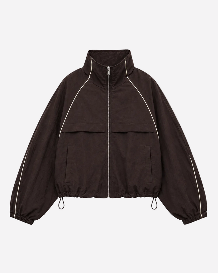 Oversized Contrast Piping Drawstring Windbreaker Jacket Brown | SEISHIKI STUDIO