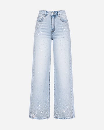 Inseam 80cm – Stretchy Bootcut Light Wash Jeans with Dark Shading and Sparkles – Curvy Fit | SEISHIKI STUDIO