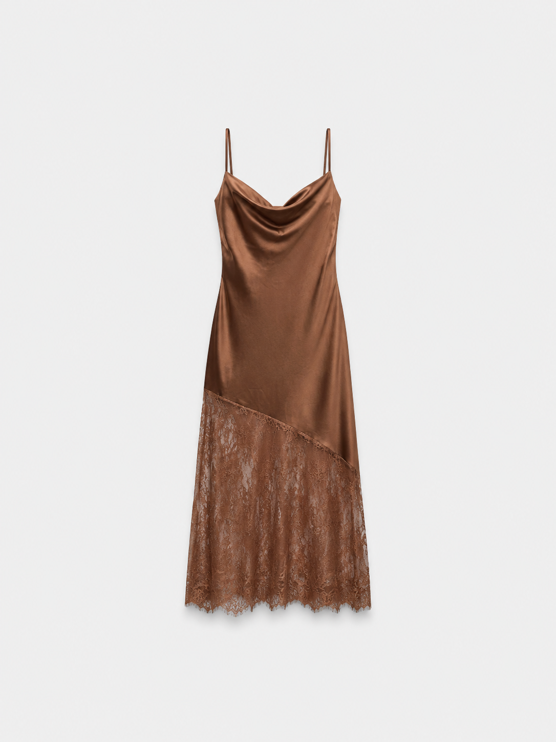 ASYMMETRIC DRAPED LACE DRESS BROWN | SEISHIKI STUDIO