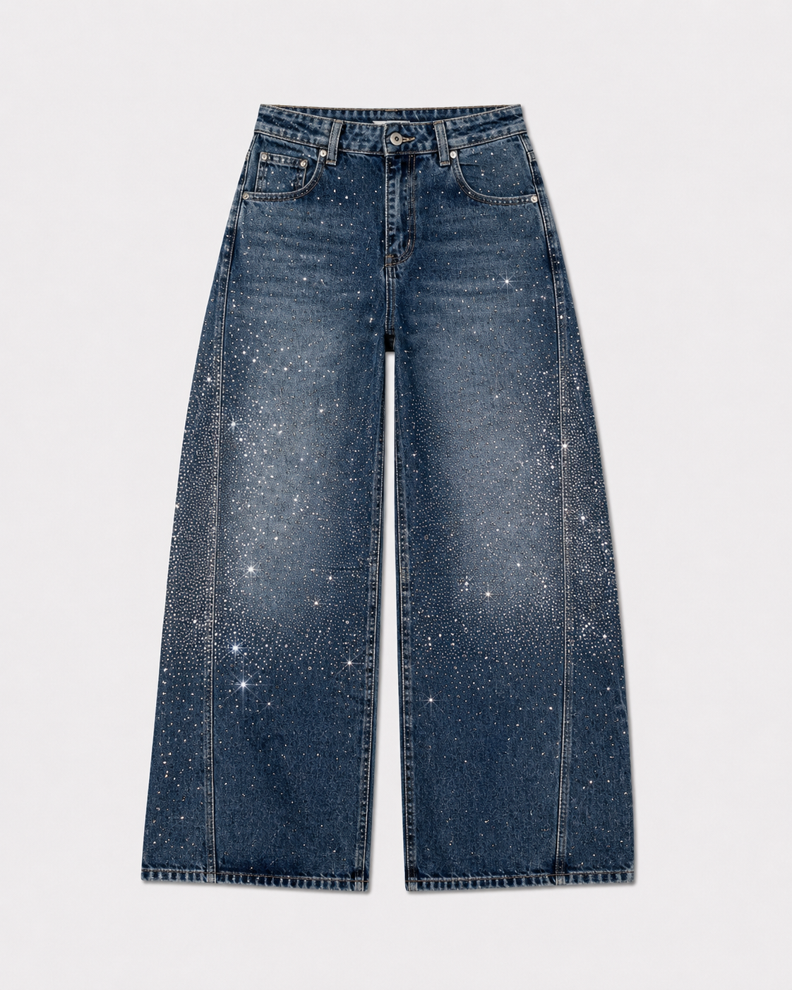 Medium Wash Front seam sparkle barrel jeans - inseam 82cm - NON STRETCH | SEISHIKI STUDIO
