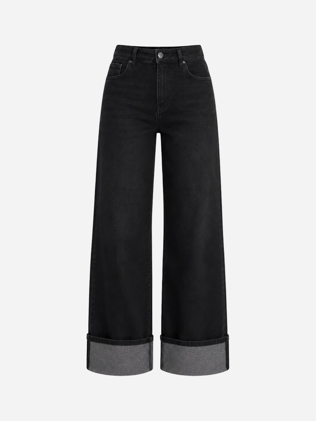 BUTTER FLEX -  BLACK WIDE LEG JEANS WITH FOLDED BOTTOM - IL 74CM | SEISHIKI STUDIO