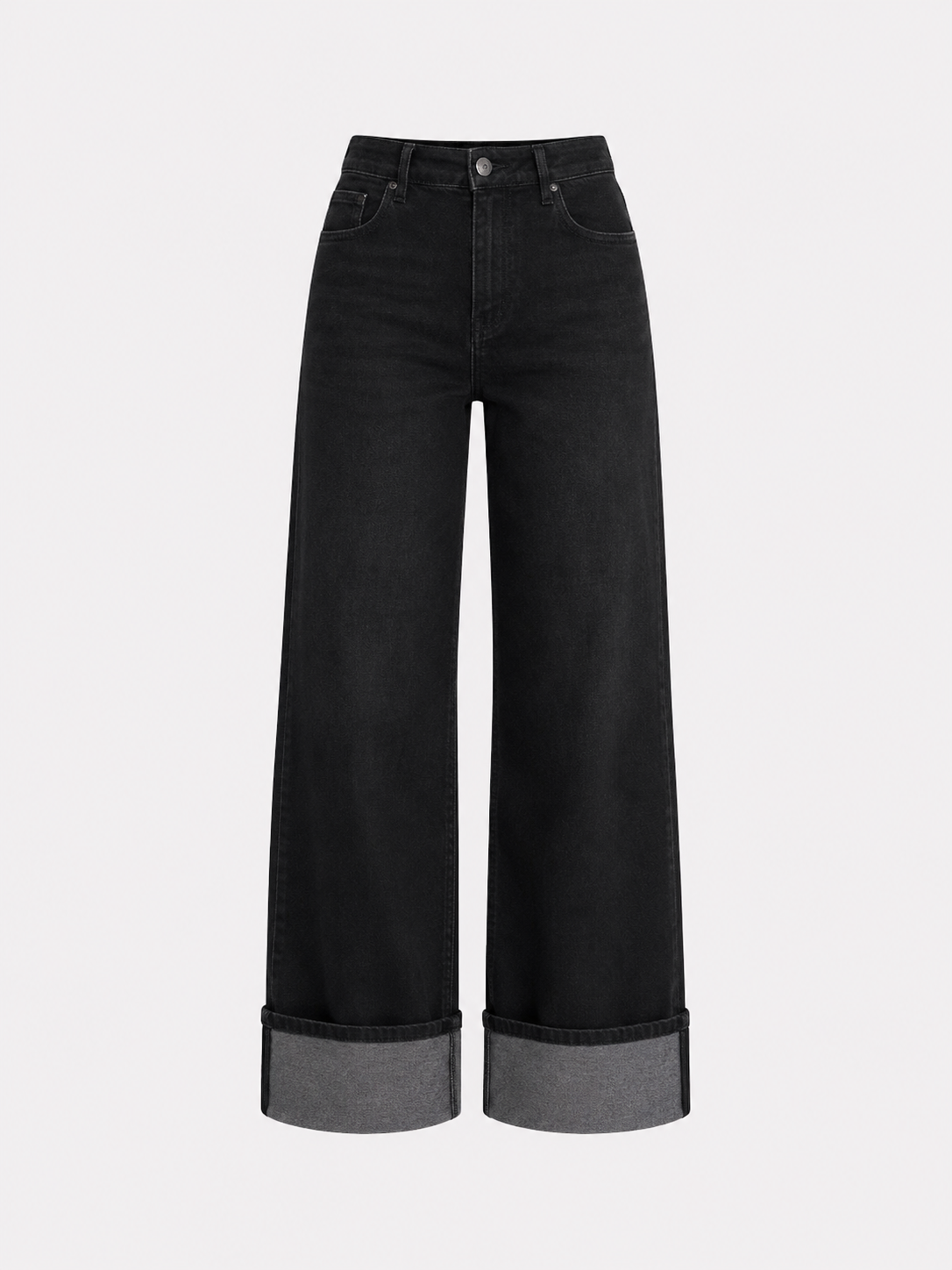 EXTREME STRETCH BLACK WIDE LEG JEANS WITH FOLDED BOTTOM - IL 74CM | SEISHIKI STUDIO
