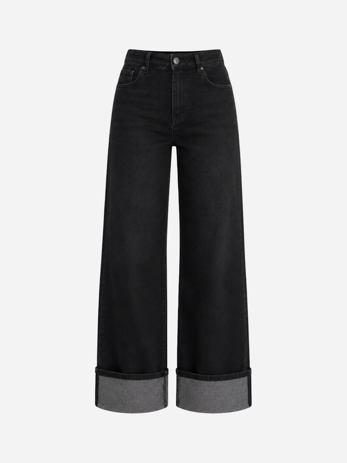 Inseam 74cm – Butter Flex - Black Wide Leg Jeans with Folded Bottom – Curvy Fit | SEISHIKI STUDIO