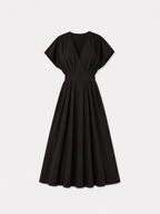 Shape enhancing cotton pleated shortsleeve front tie dress black | SEISHIKI STUDIO