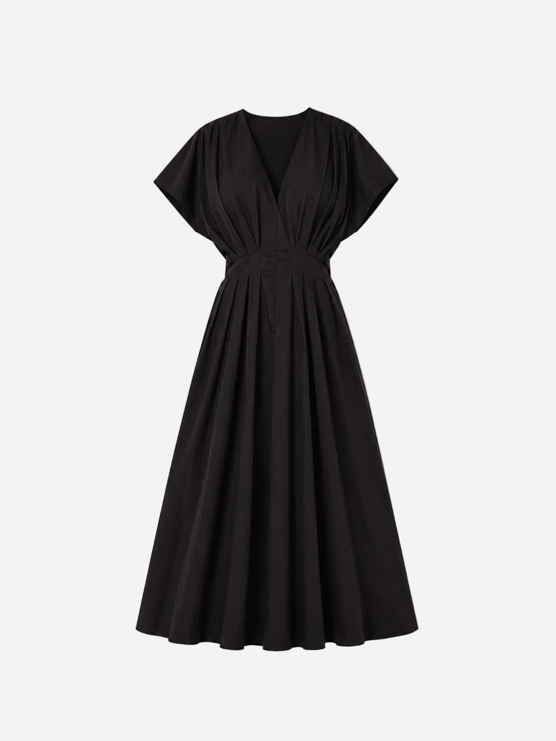 Shape enhancing cotton pleated shortsleeve front tie dress black | SEISHIKI STUDIO