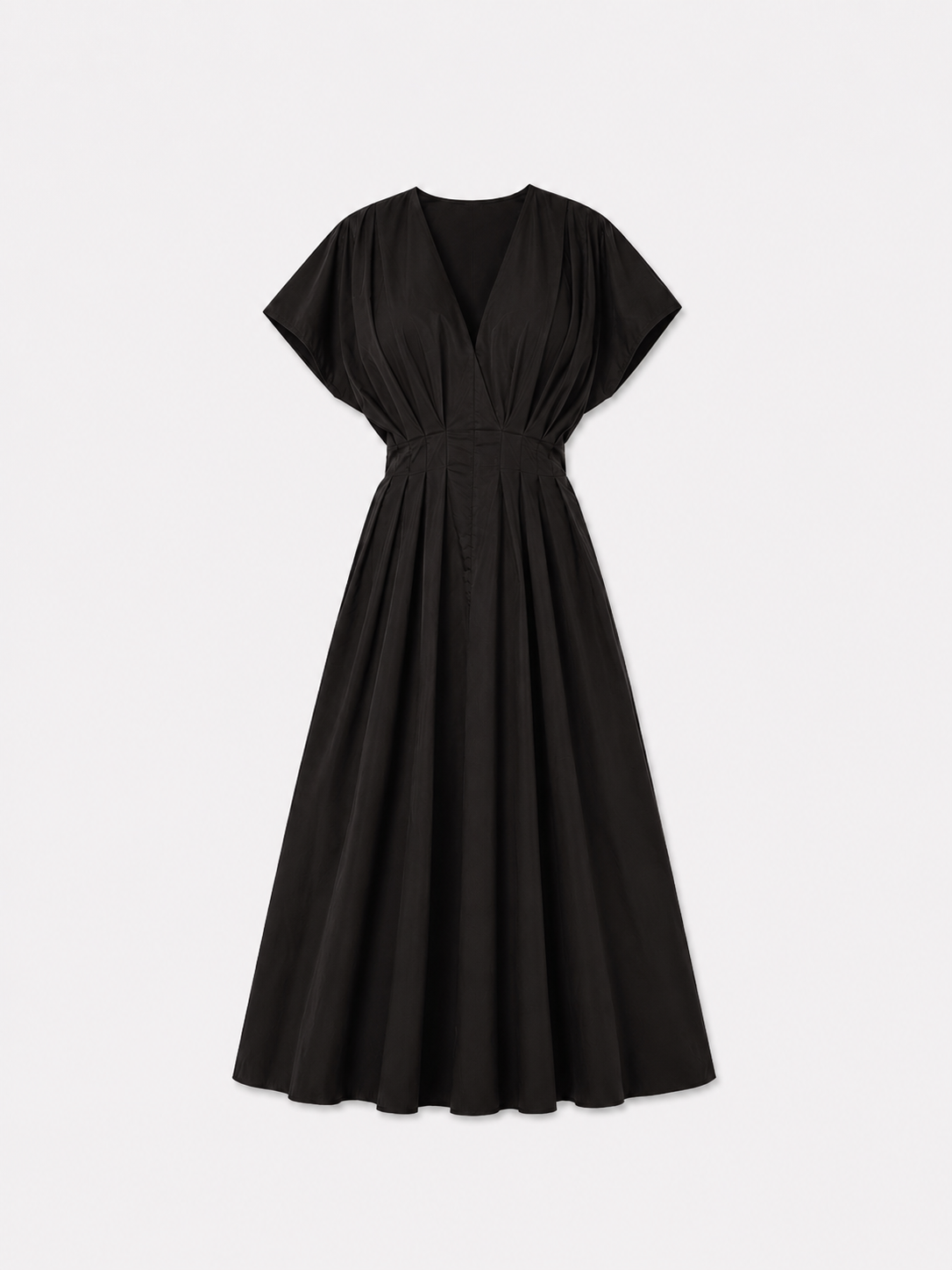 Shape enhancing cotton pleated shortsleeve front tie dress black | SEISHIKI STUDIO