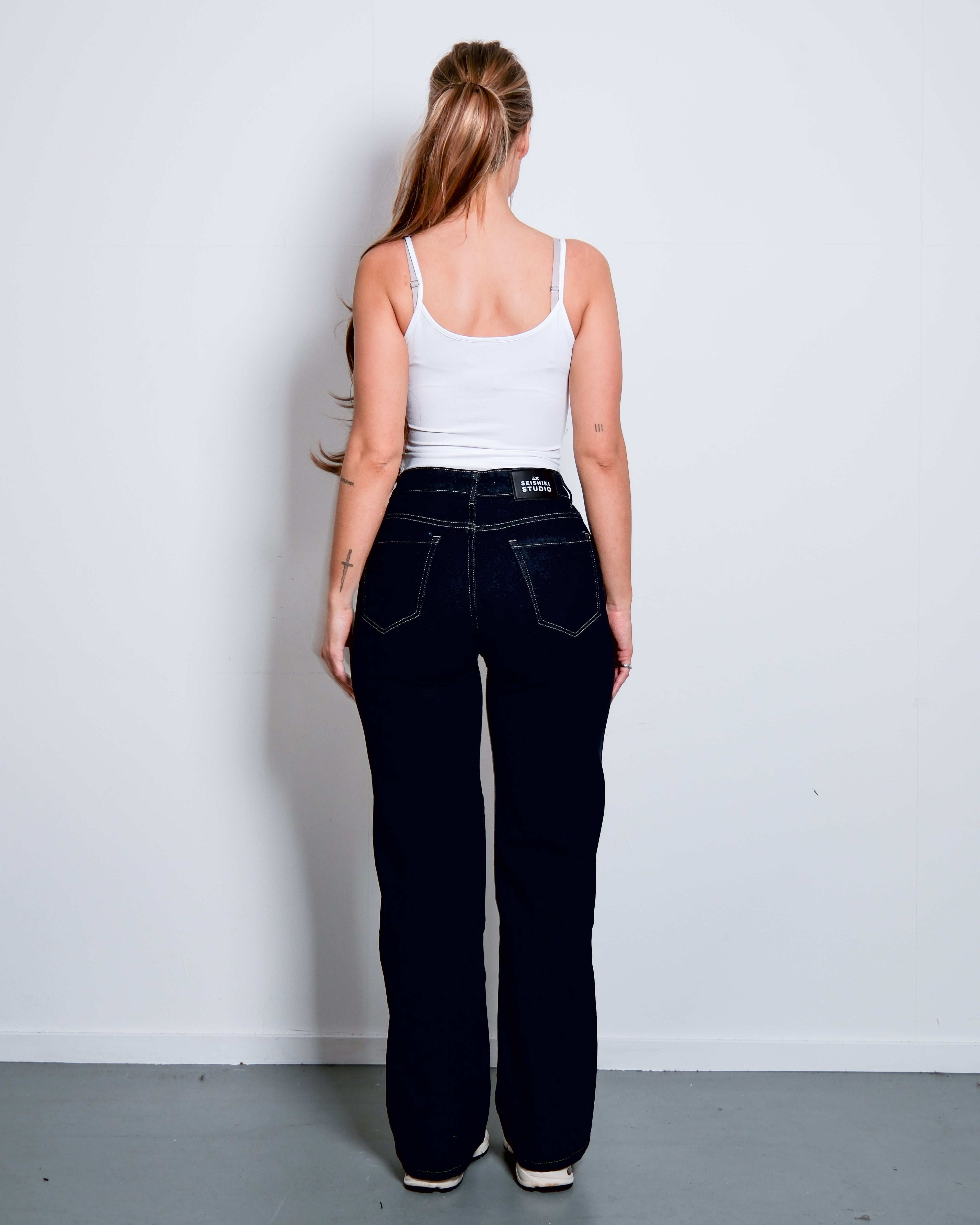 RAW DENIM WIDE LEG JEANS - INSEAM 79CM