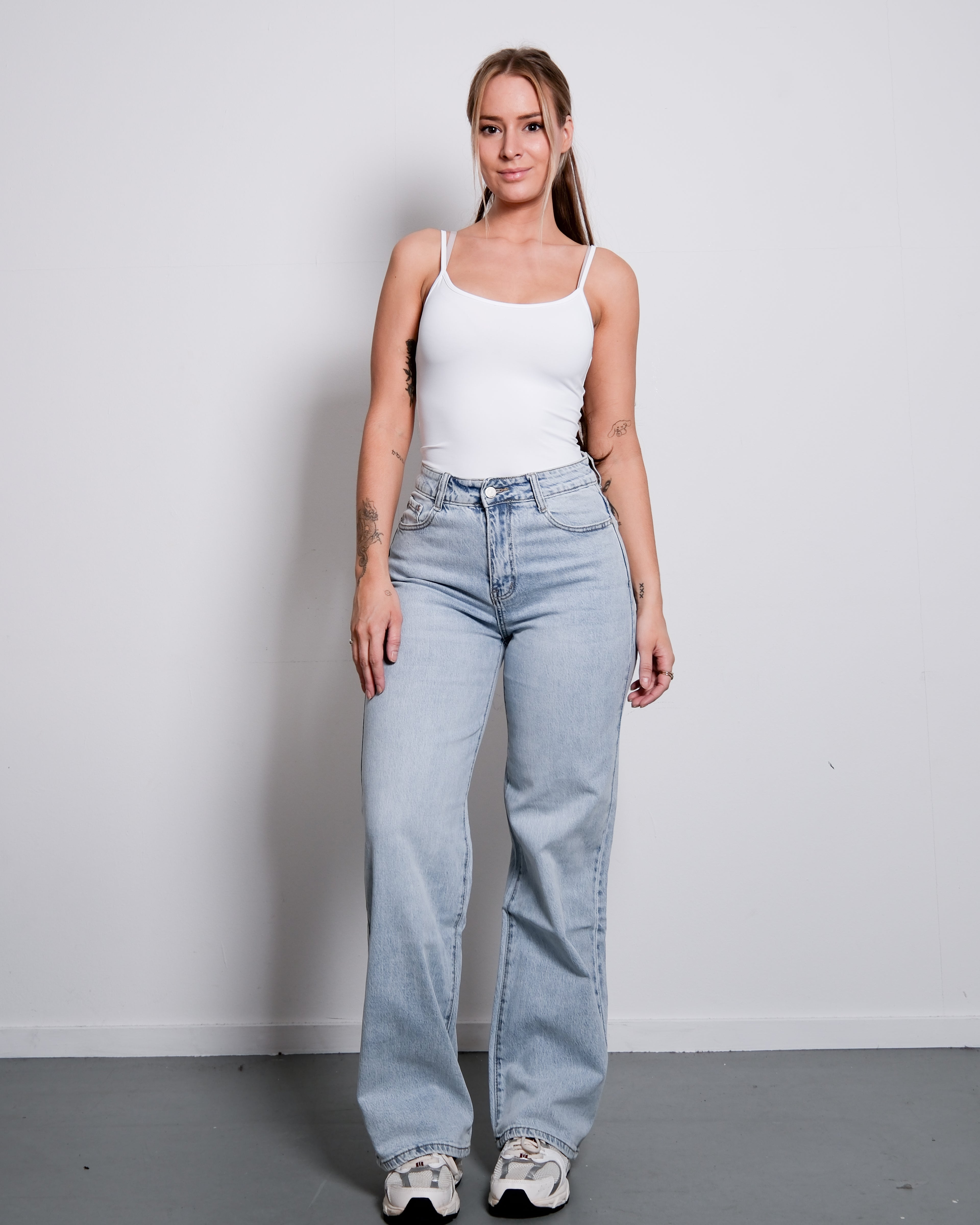 NON STRETCH WASHED WIDE LEG JEANS - INSEAM 81CM