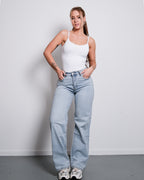 NON STRETCH WASHED WIDE LEG JEANS - INSEAM 81CM