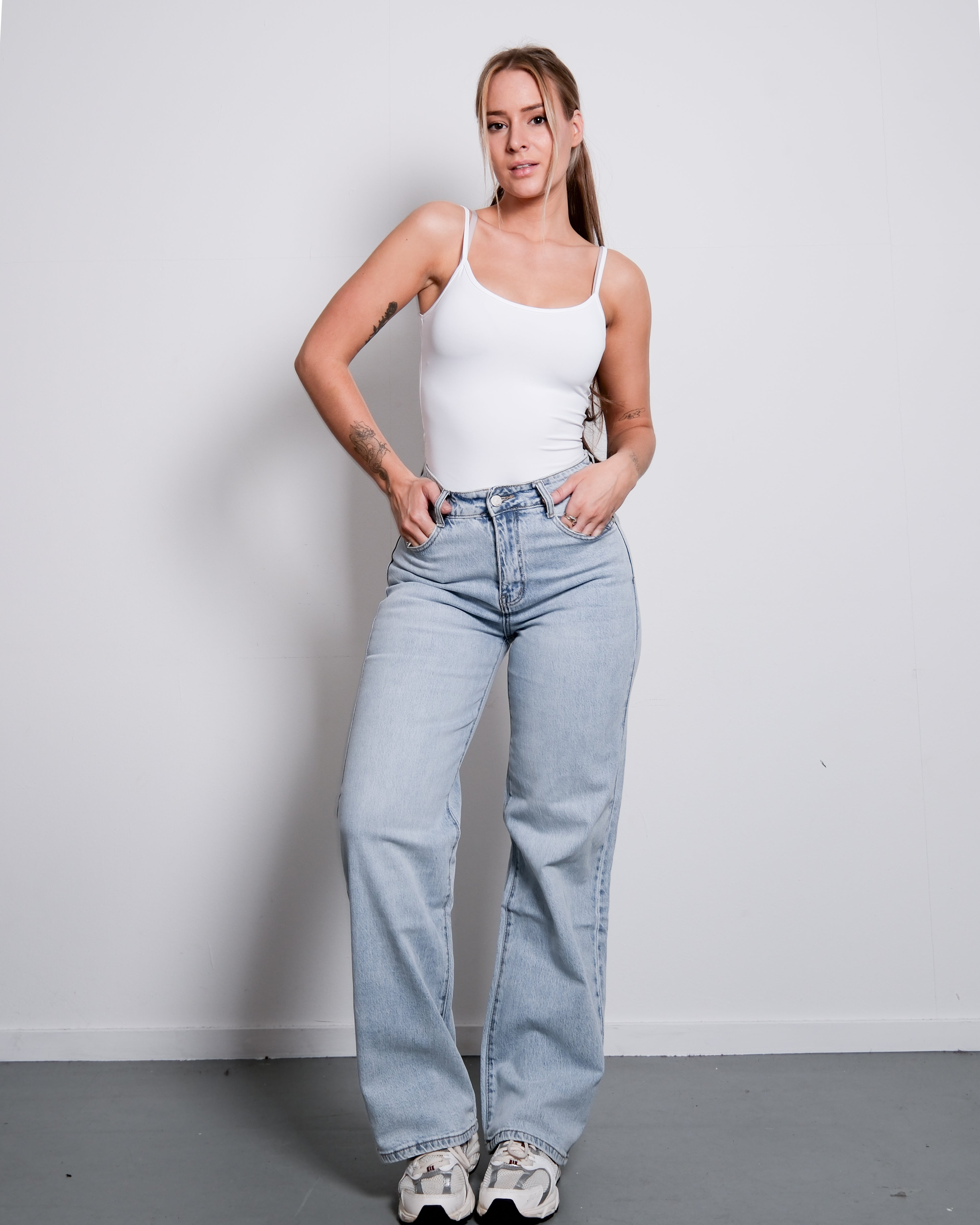 NON STRETCH WASHED WIDE LEG JEANS - INSEAM 81CM