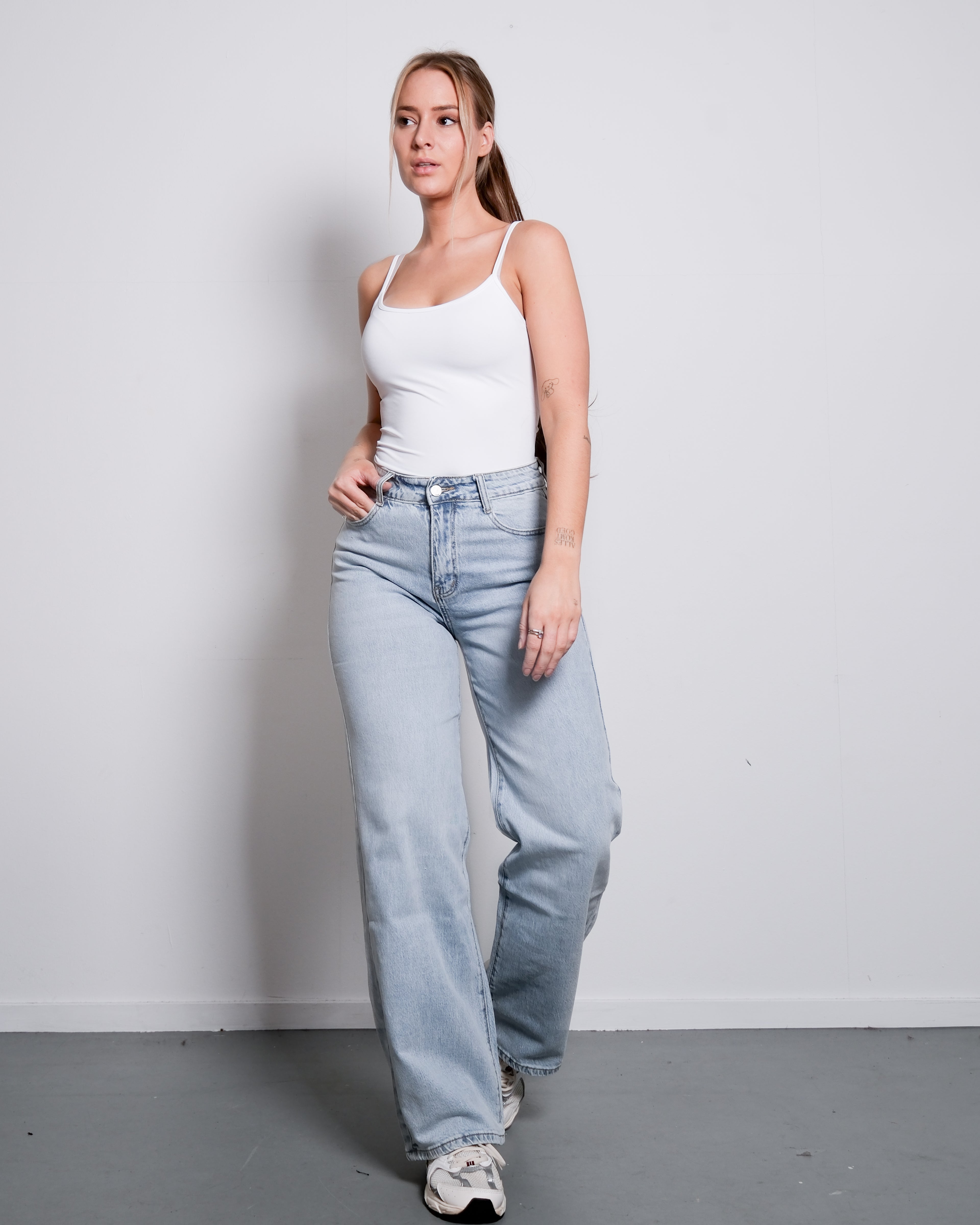 NON STRETCH WASHED WIDE LEG JEANS - INSEAM 81CM