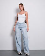 LIGHT WASH WIDE LEG JEANS WITH SLANTED FRONT SEAMS - INSEAM 76CM