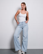 LIGHT WASH WIDE LEG JEANS WITH SLANTED FRONT SEAMS - INSEAM 76CM