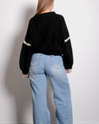 STRIPED SLEEVE SWEATER BLACK