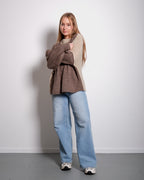 COLORBLOCK COLLAR SWEATER BEIGE/TAUPE