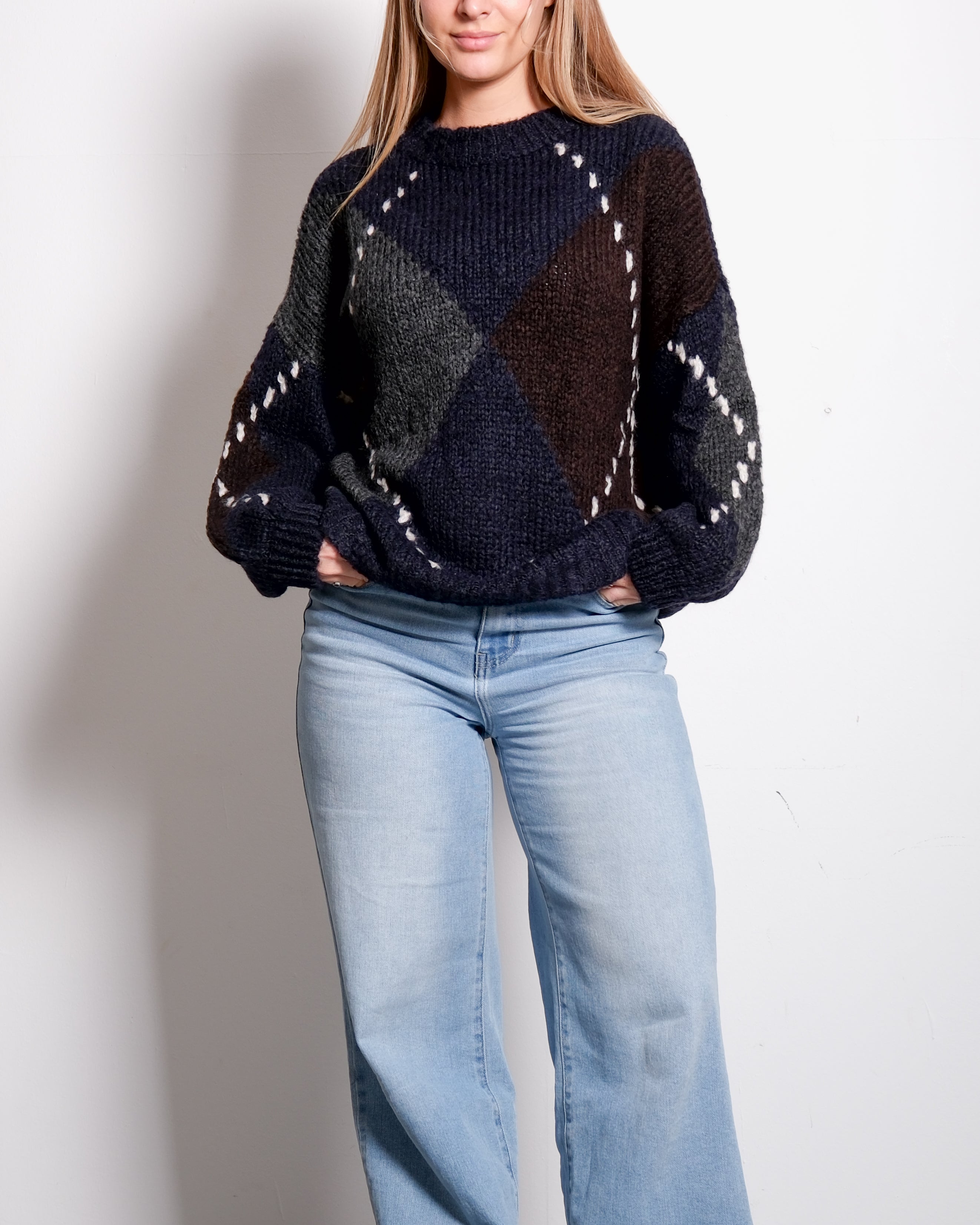 CHECKERED SWEATER NAVY
