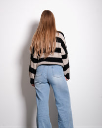 Stretchy High Neck Striped Sweater Black/Beige – SEISHIKI STUDIO
