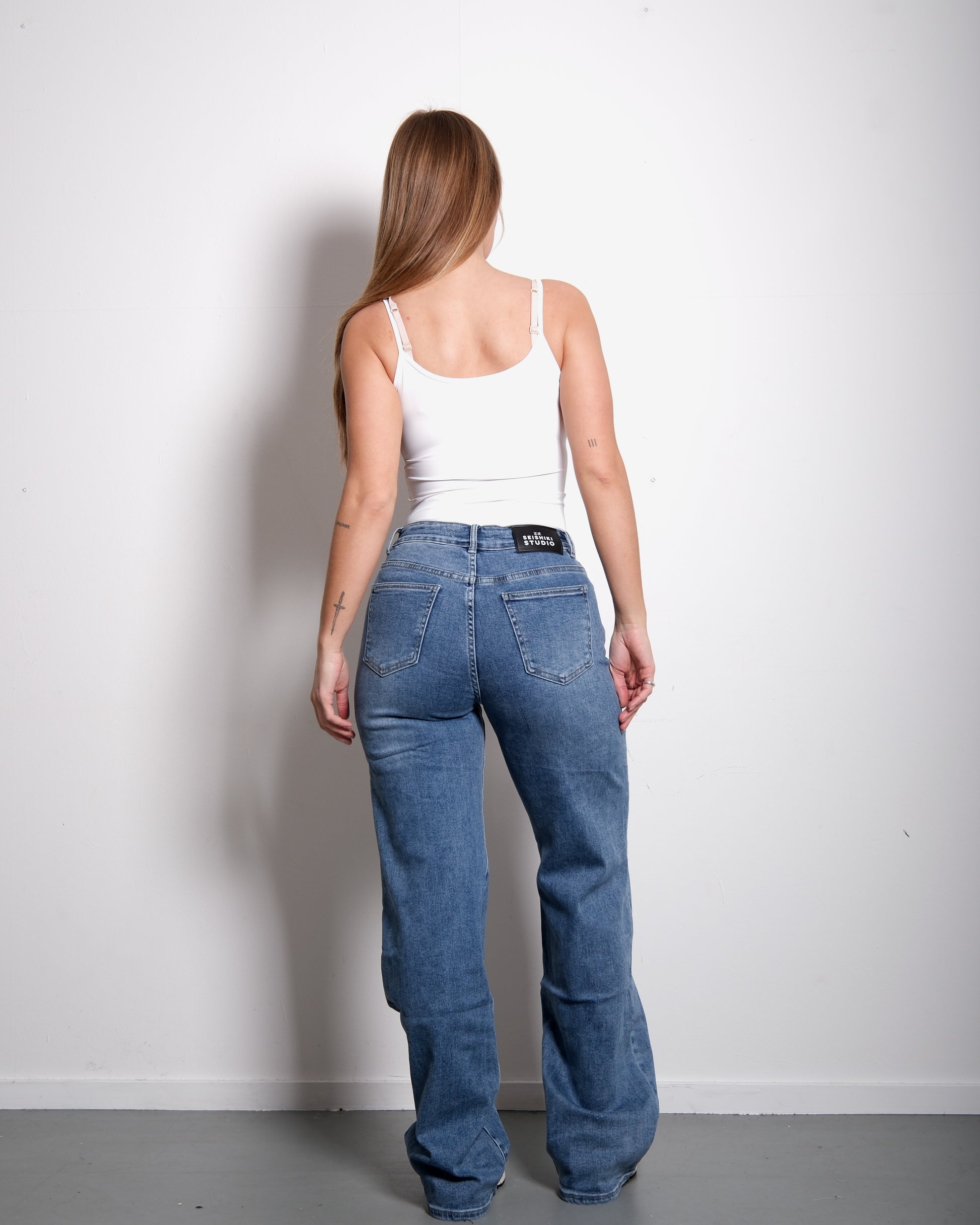 TALL STRETCHY BLUE WASH WIDE LEG JEANS - INSEAM 86CM | SEISHIKI STUDIO