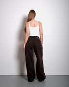 BRUINEJEANS  MET VETERS EN ACID WASHJEANS  WIDE LEG JEANS  BINNENBEENLENGTE 83 CM