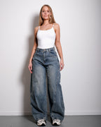 FRONT SEAM ULTRA WIDE LEG BARREL JEANS - INSEAM 78CM - NON STRETCH