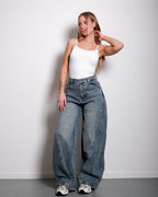 FRONT SEAM ULTRA WIDE LEG BARREL JEANS - INSEAM 78CM - NON STRETCH